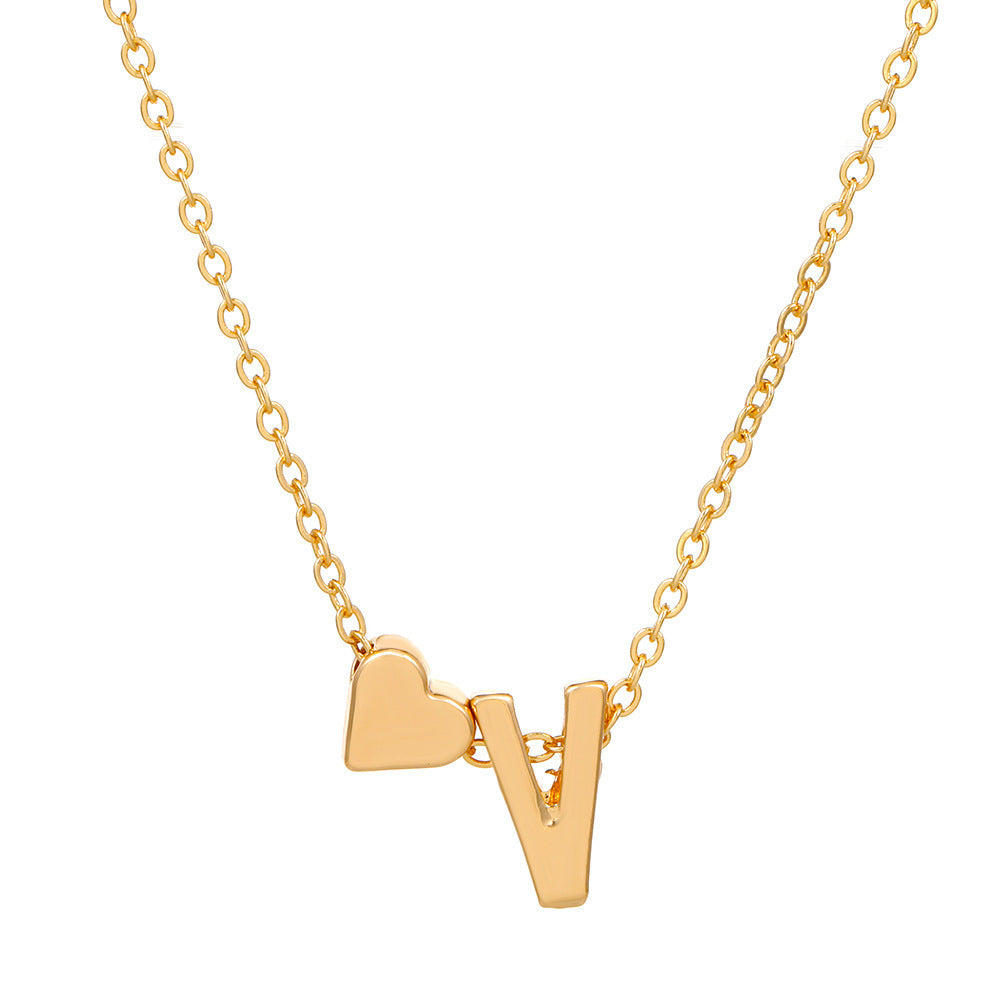 Heart Letter Necklace and Bracelet Set