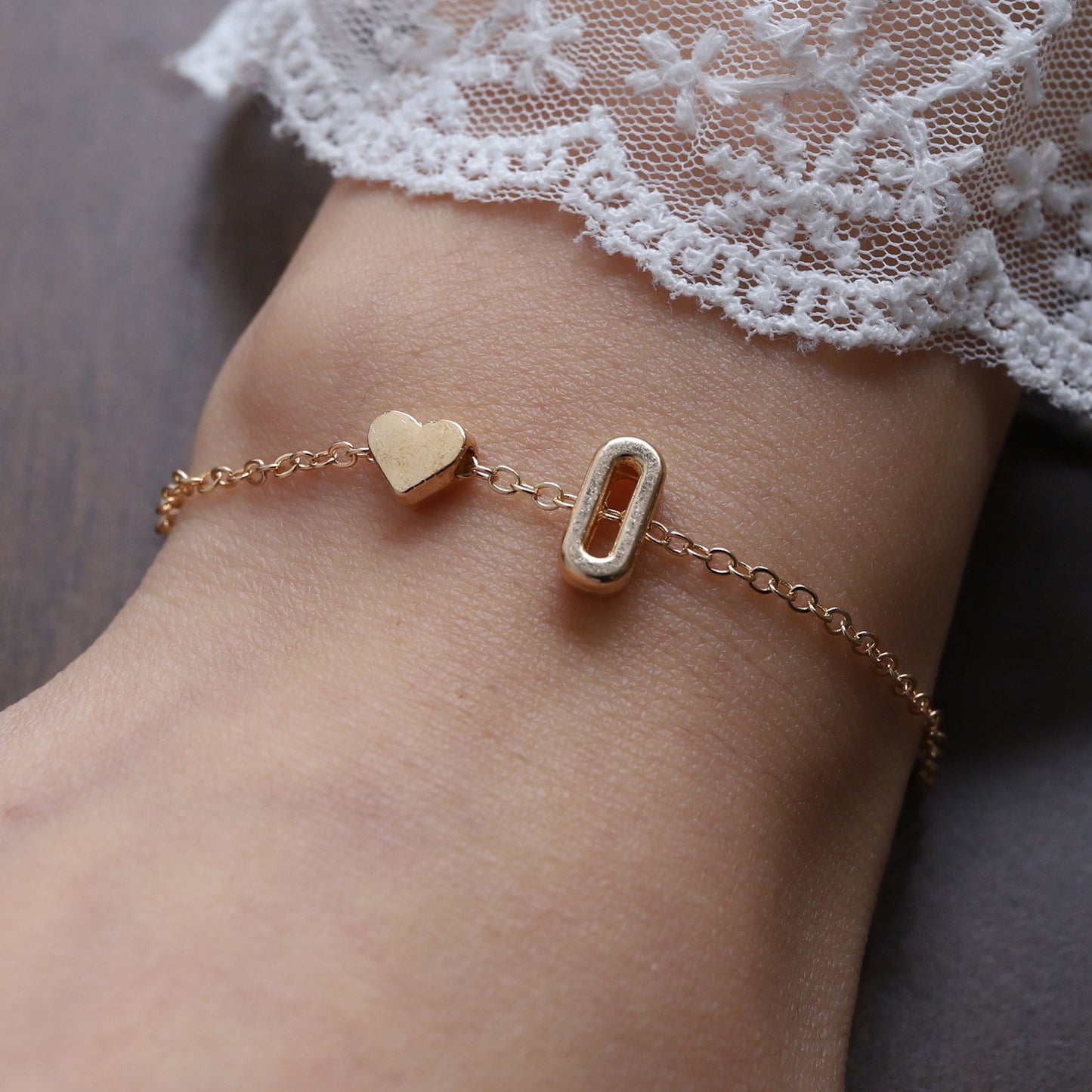 Heart Letter Necklace and Bracelet Set