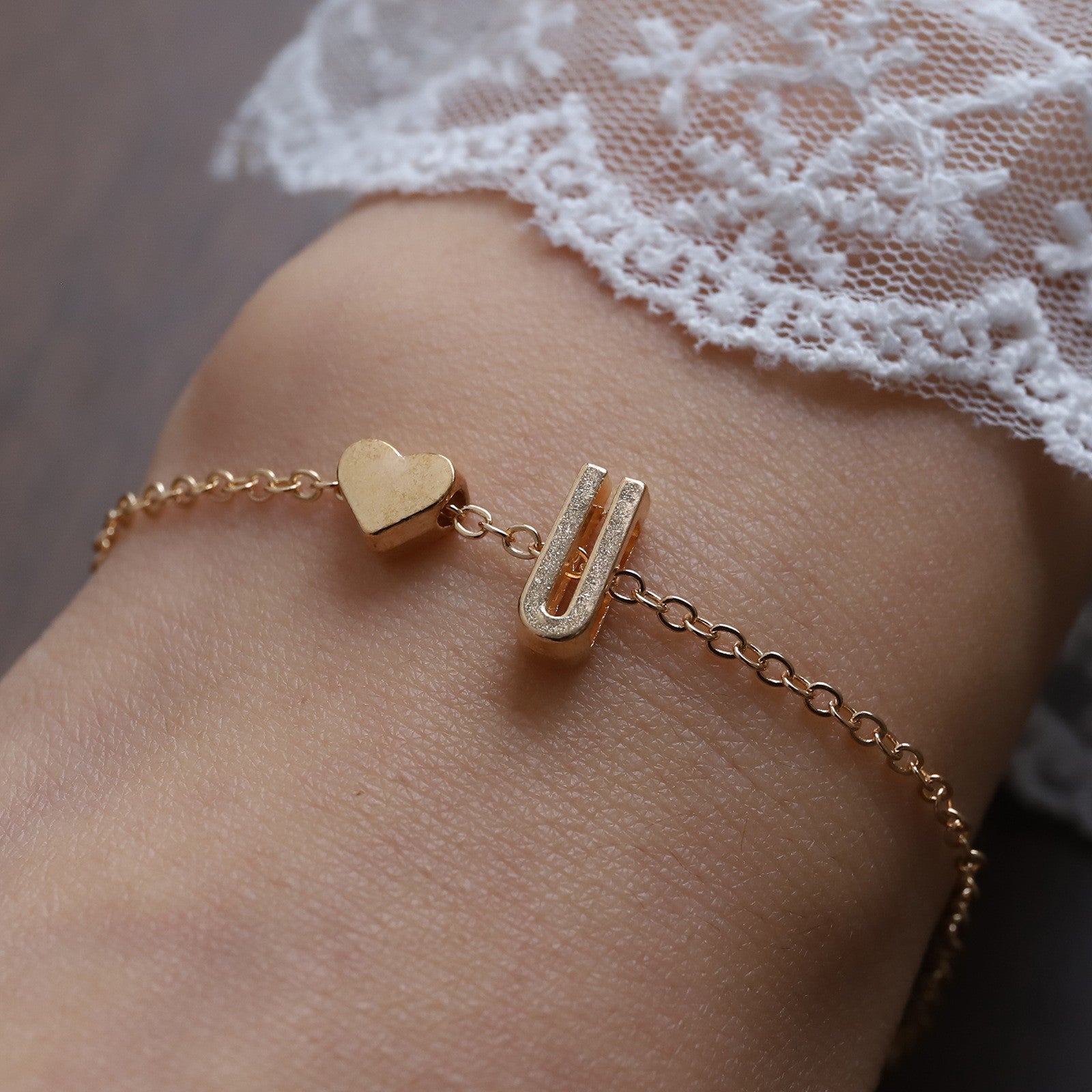 Heart Letter Necklace and Bracelet Set