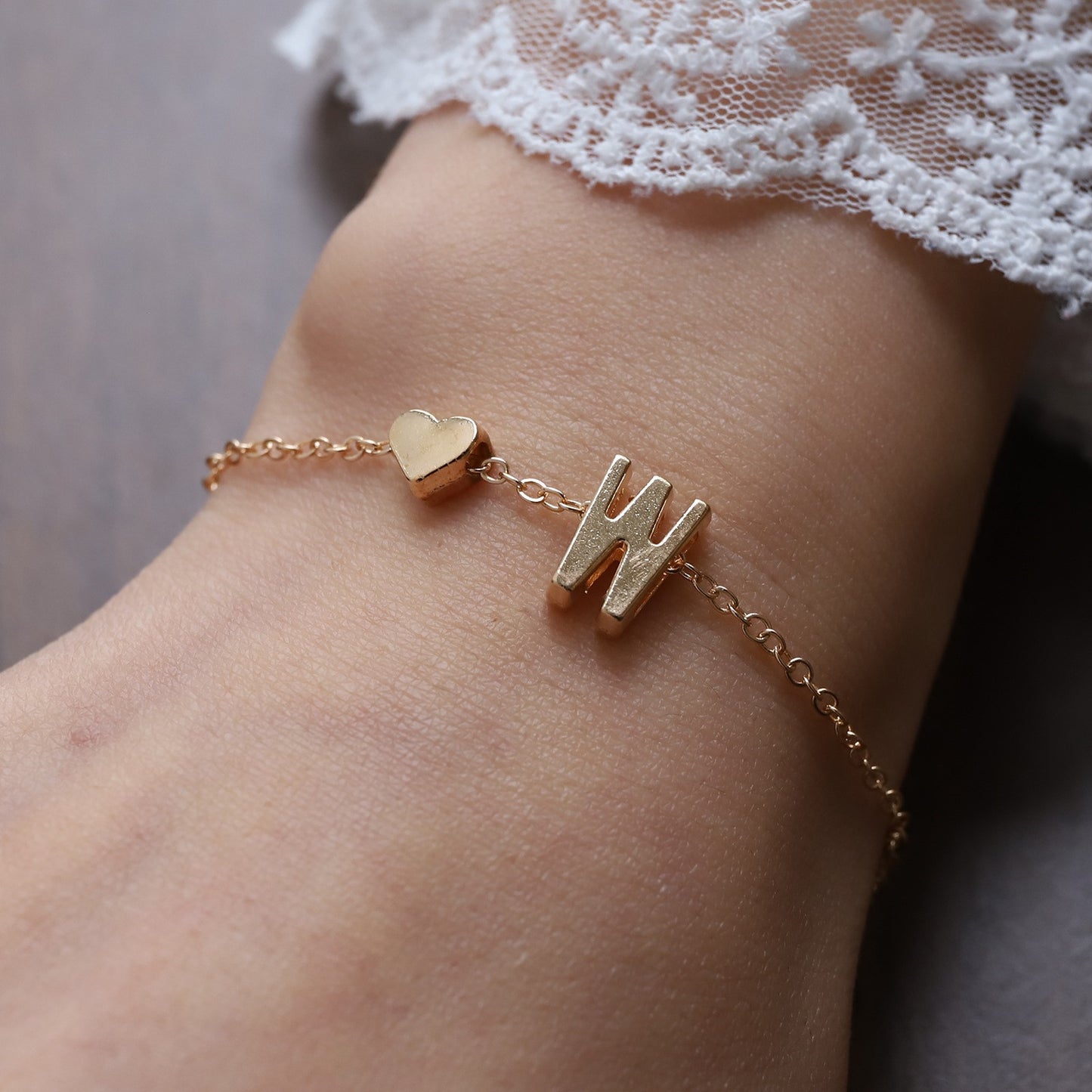 Heart Letter Necklace and Bracelet Set