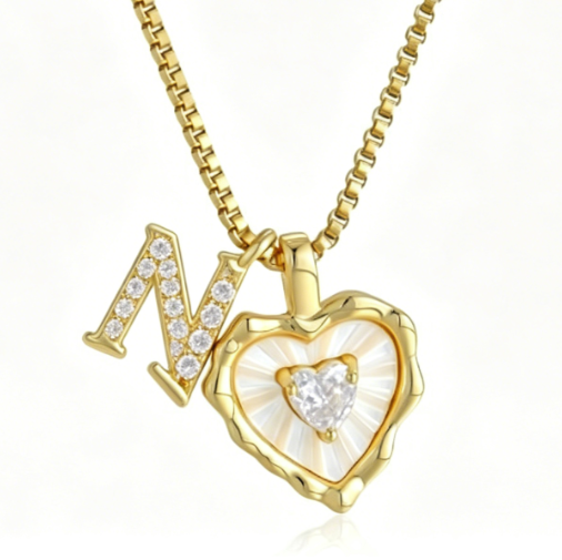 Heart Letter Titanium Steel Necklace with Zircon