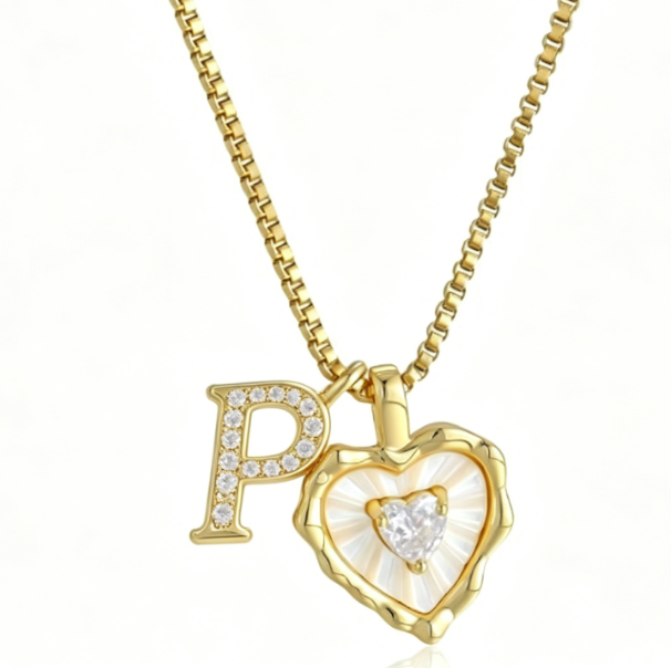 Heart Letter Titanium Steel Necklace with Zircon