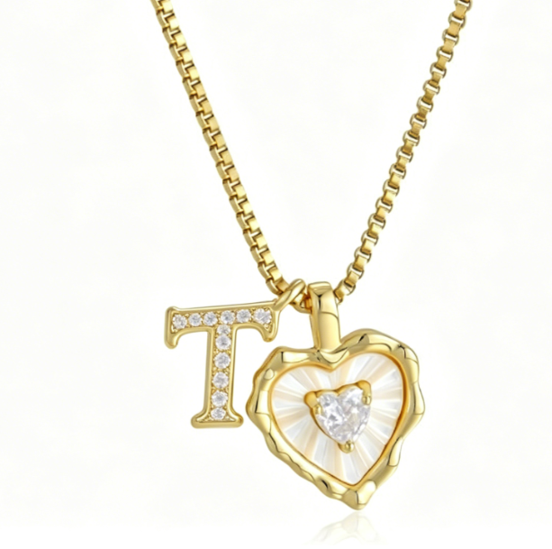 Heart Letter Titanium Steel Necklace with Zircon