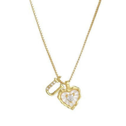 Heart Letter Titanium Steel Necklace with Zircon