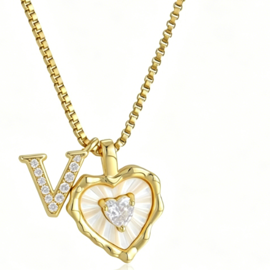 Heart Letter Titanium Steel Necklace with Zircon