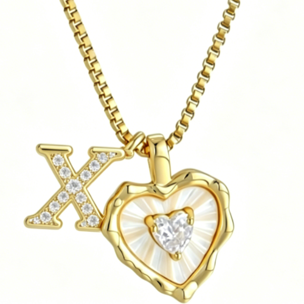 Heart Letter Titanium Steel Necklace with Zircon