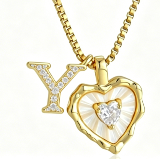 Heart Letter Titanium Steel Necklace with Zircon