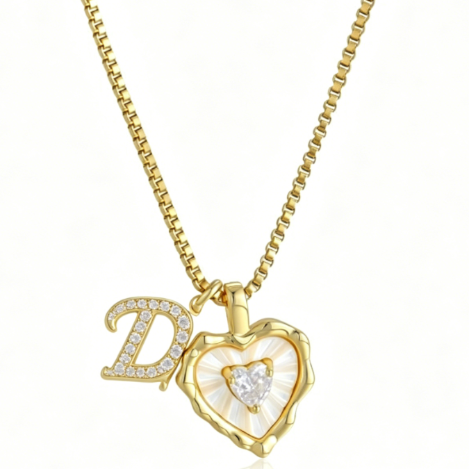 Heart Letter Titanium Steel Necklace with Zircon