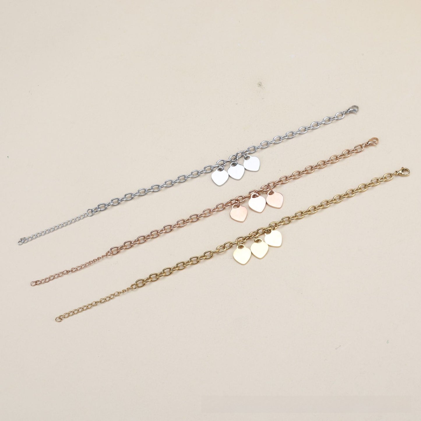 Heart Pendant Stainless Steel Engraved Bracelet