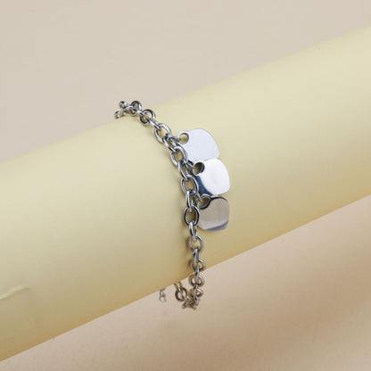 Heart Pendant Stainless Steel Engraved Bracelet