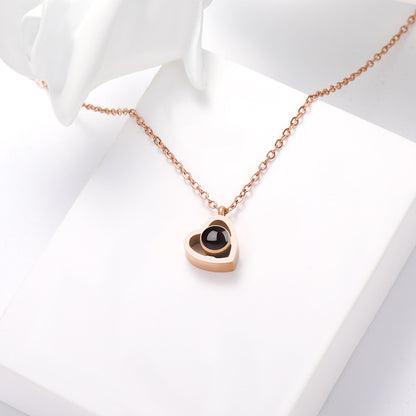 Heart Photo Projection Necklace with Multilingual Engraving