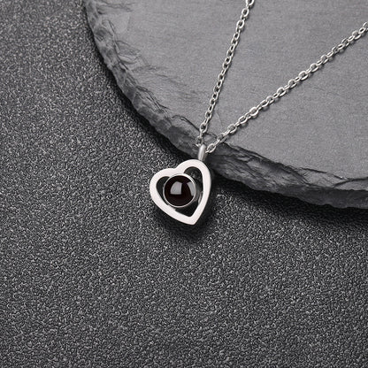 Heart Photo Projection Necklace with Multilingual Engraving