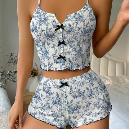 Heart Print V-Neck Sleepwear Set