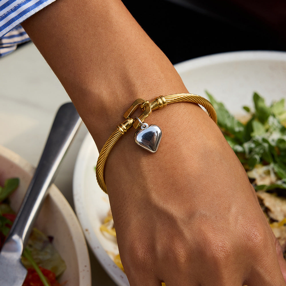 Heart Shape Stainless Steel Gold Plated Bracelet