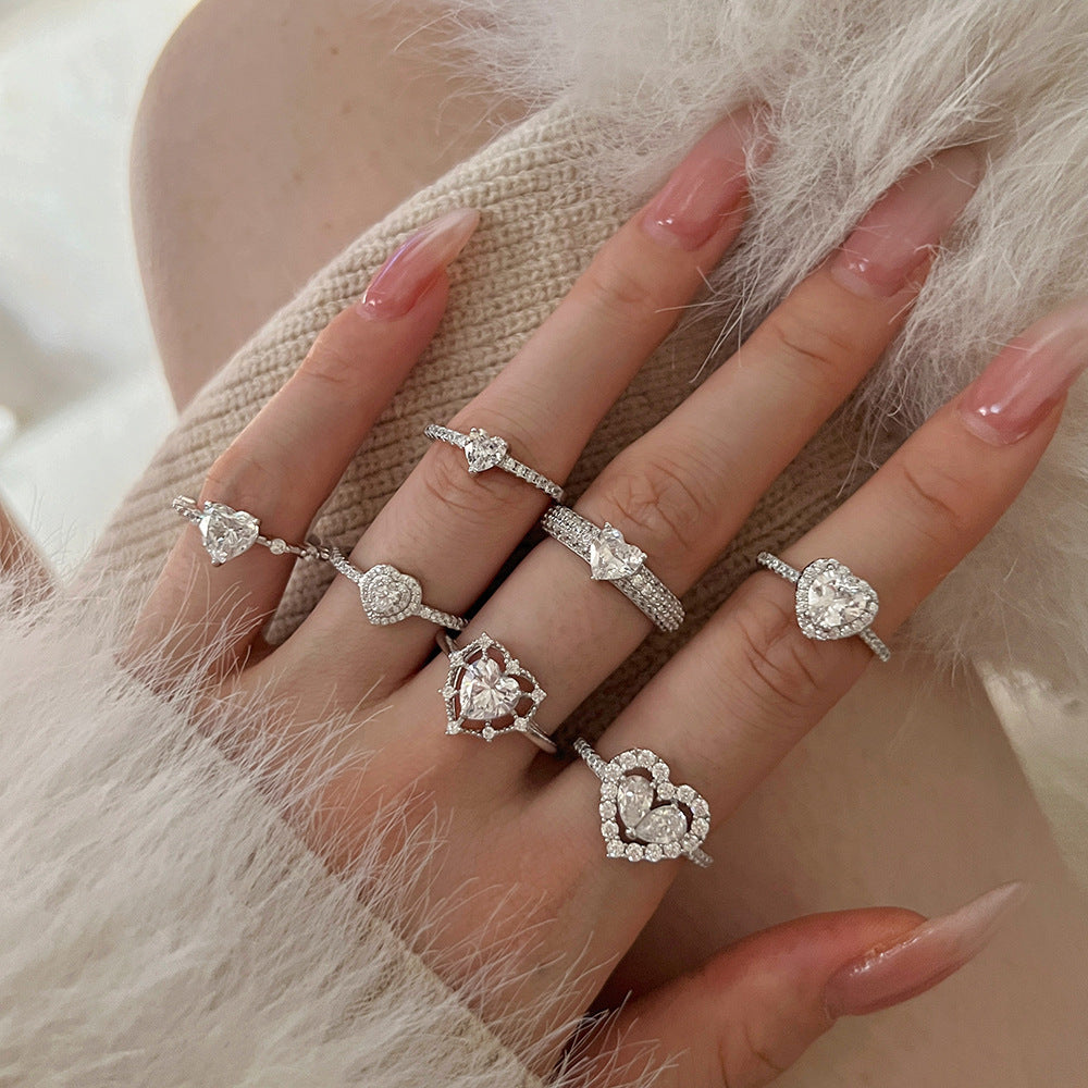 Heart Shape Sterling Silver Ring with Zircon