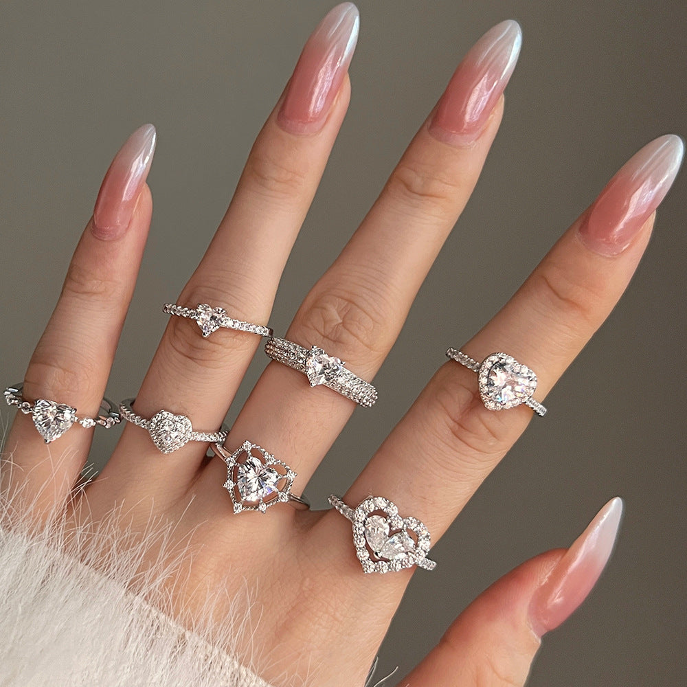 Heart Shape Sterling Silver Ring with Zircon