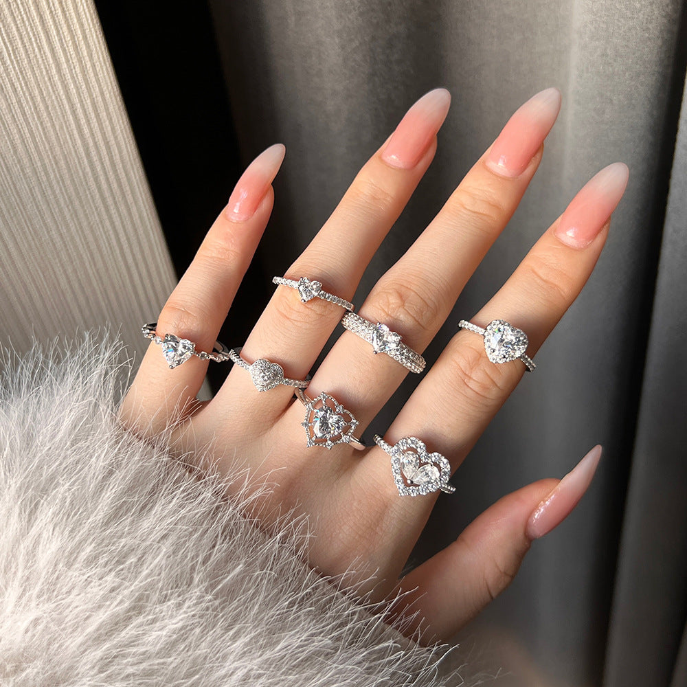 Heart Shape Sterling Silver Ring with Zircon