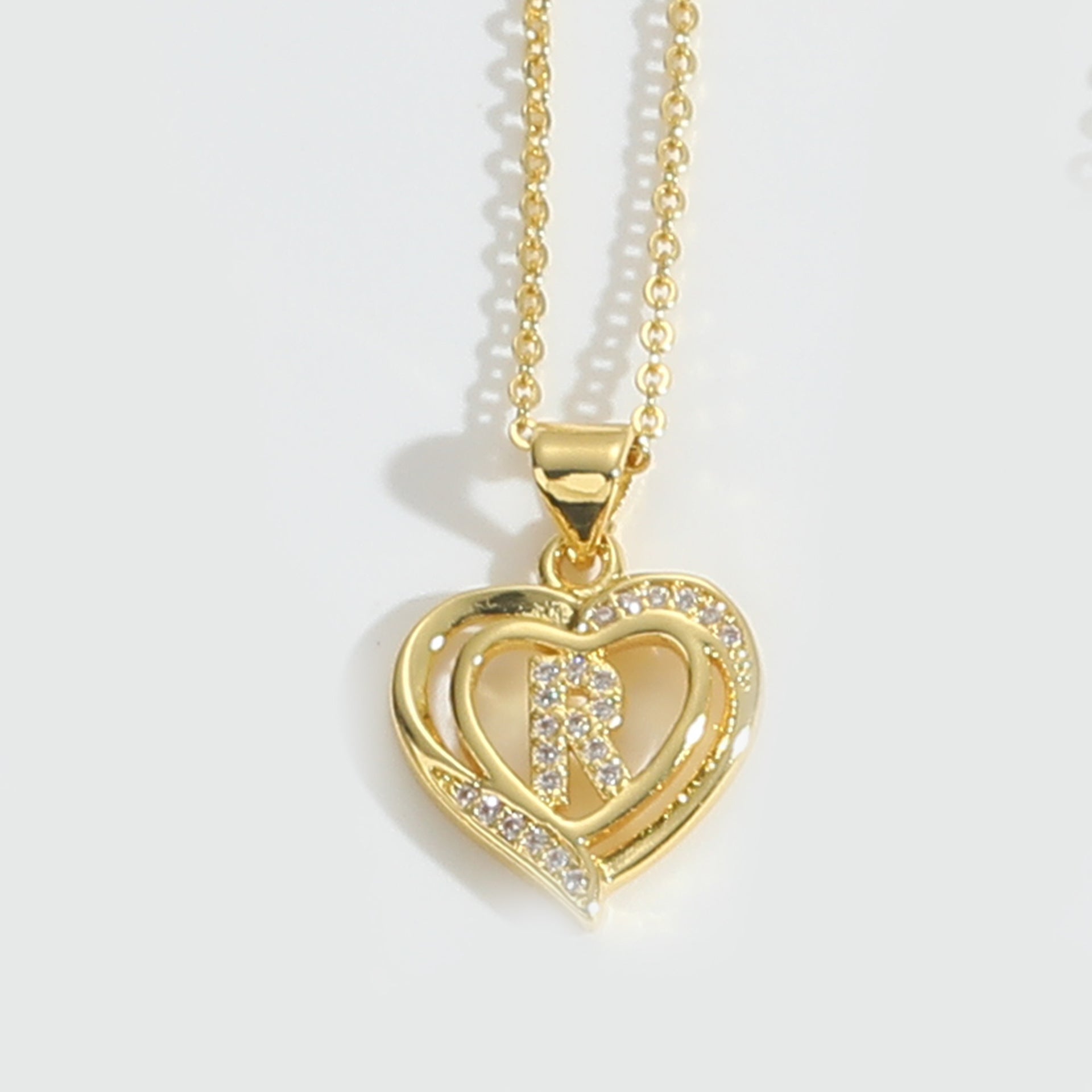 Heart Shape Zircon Letter Necklace