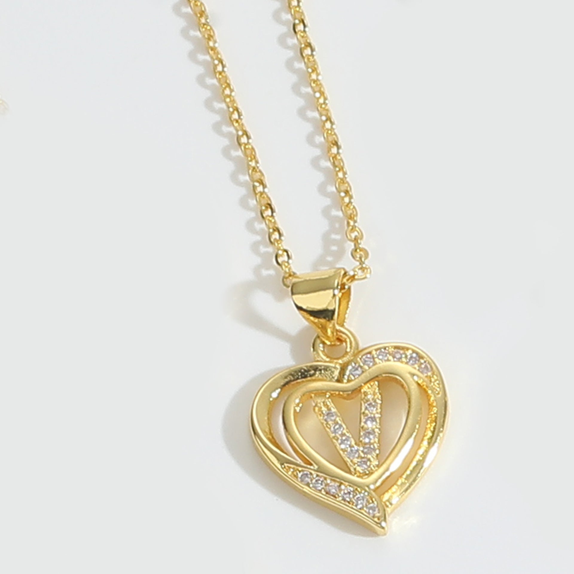 Heart Shape Zircon Letter Necklace