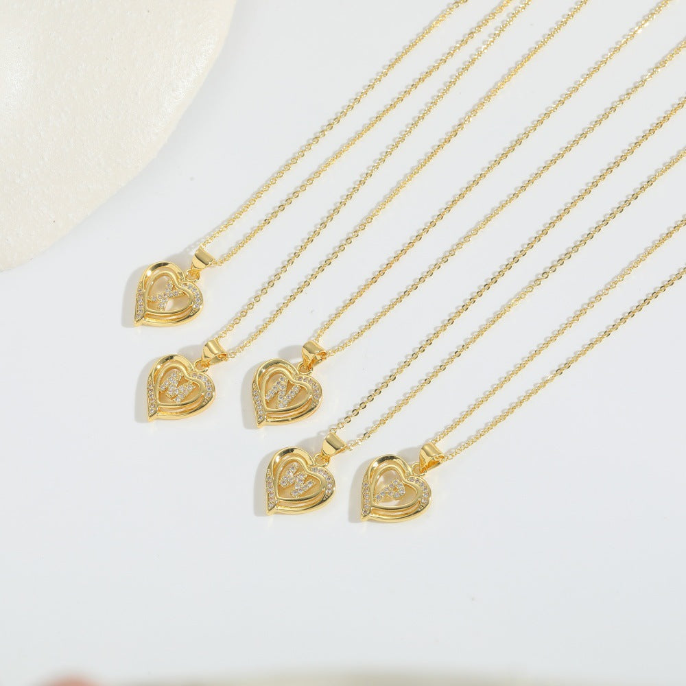 Heart Shape Zircon Letter Necklace
