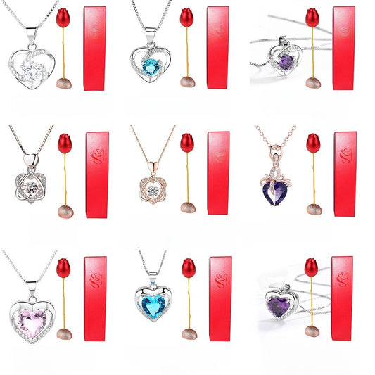 Heart-shaped Crystal Diamond Pendant Necklace