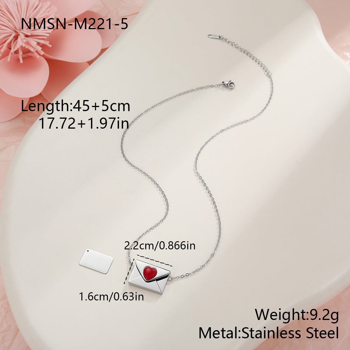 Heart-shaped envelope stainless steel necklace