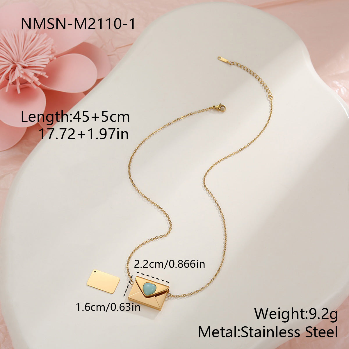 Heart-shaped envelope stainless steel necklace