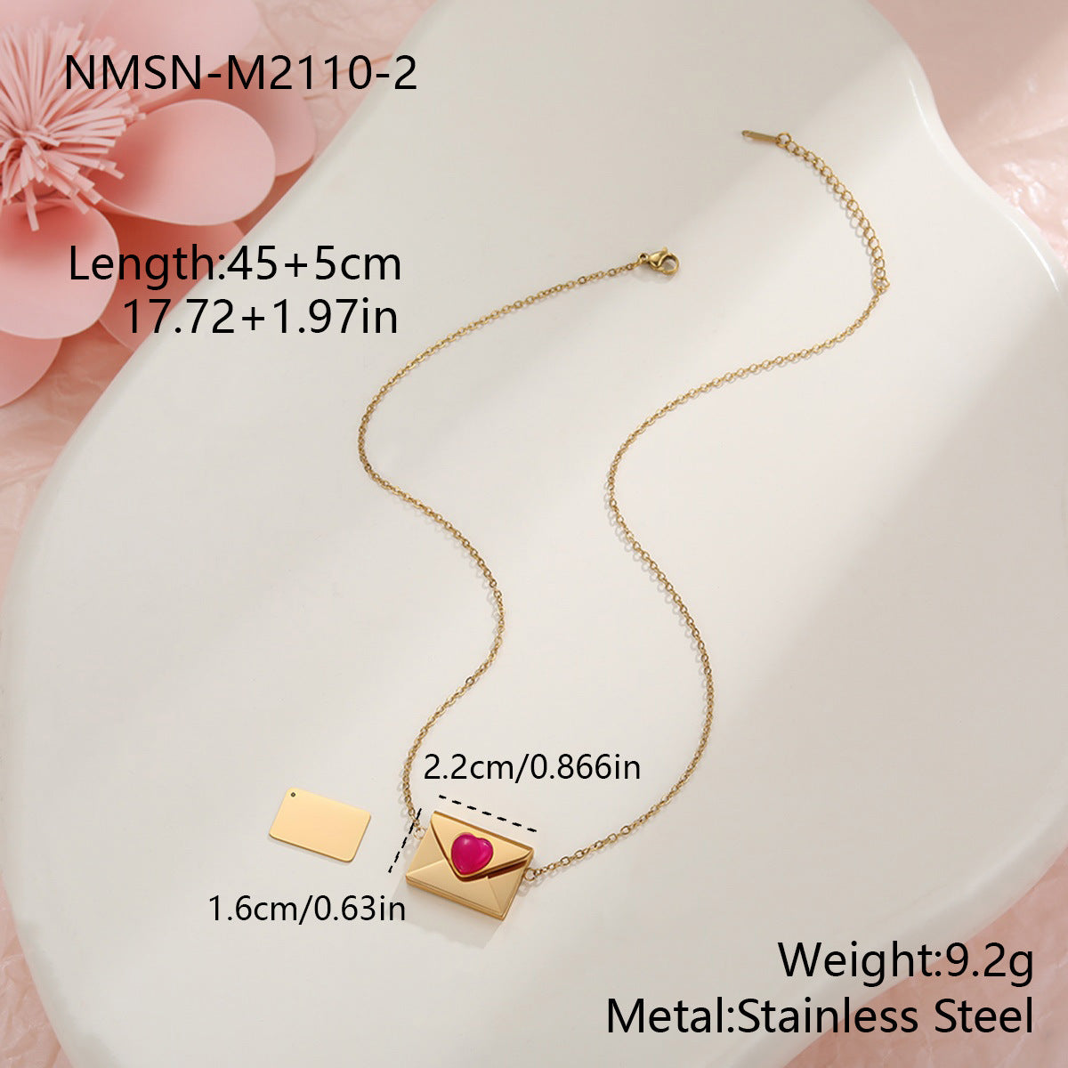 Heart-shaped envelope stainless steel necklace