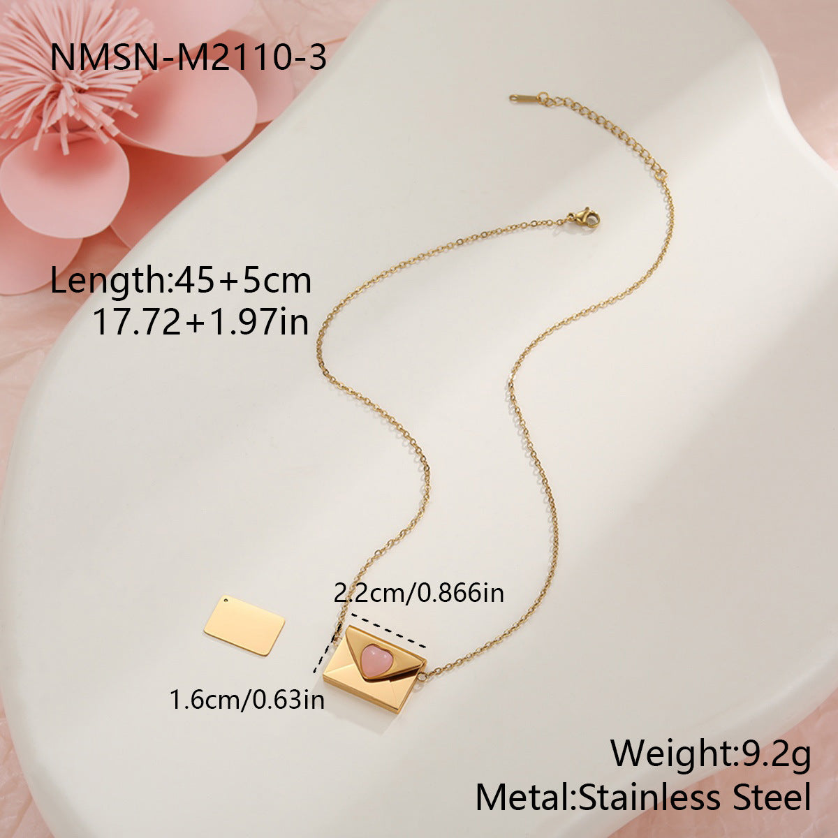 Heart-shaped envelope stainless steel necklace