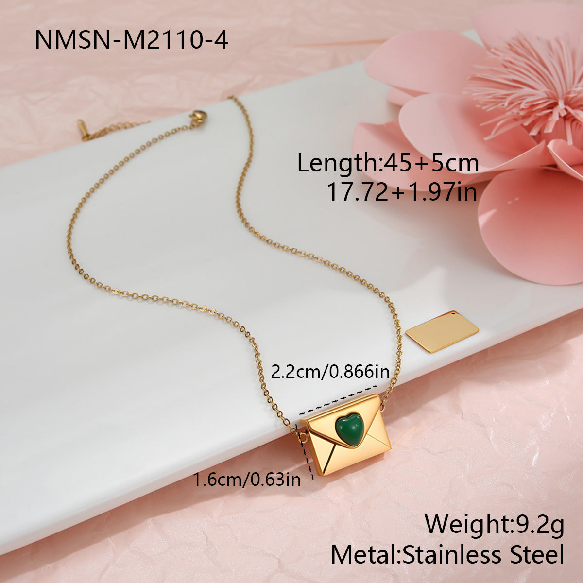 Heart-shaped envelope stainless steel necklace