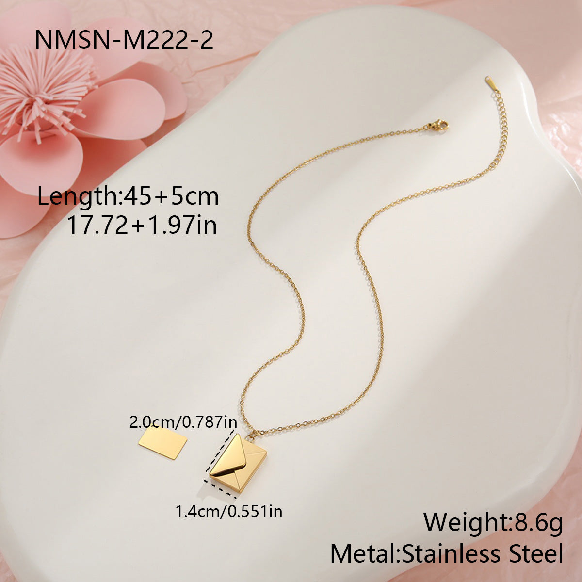 Heart-shaped envelope stainless steel necklace