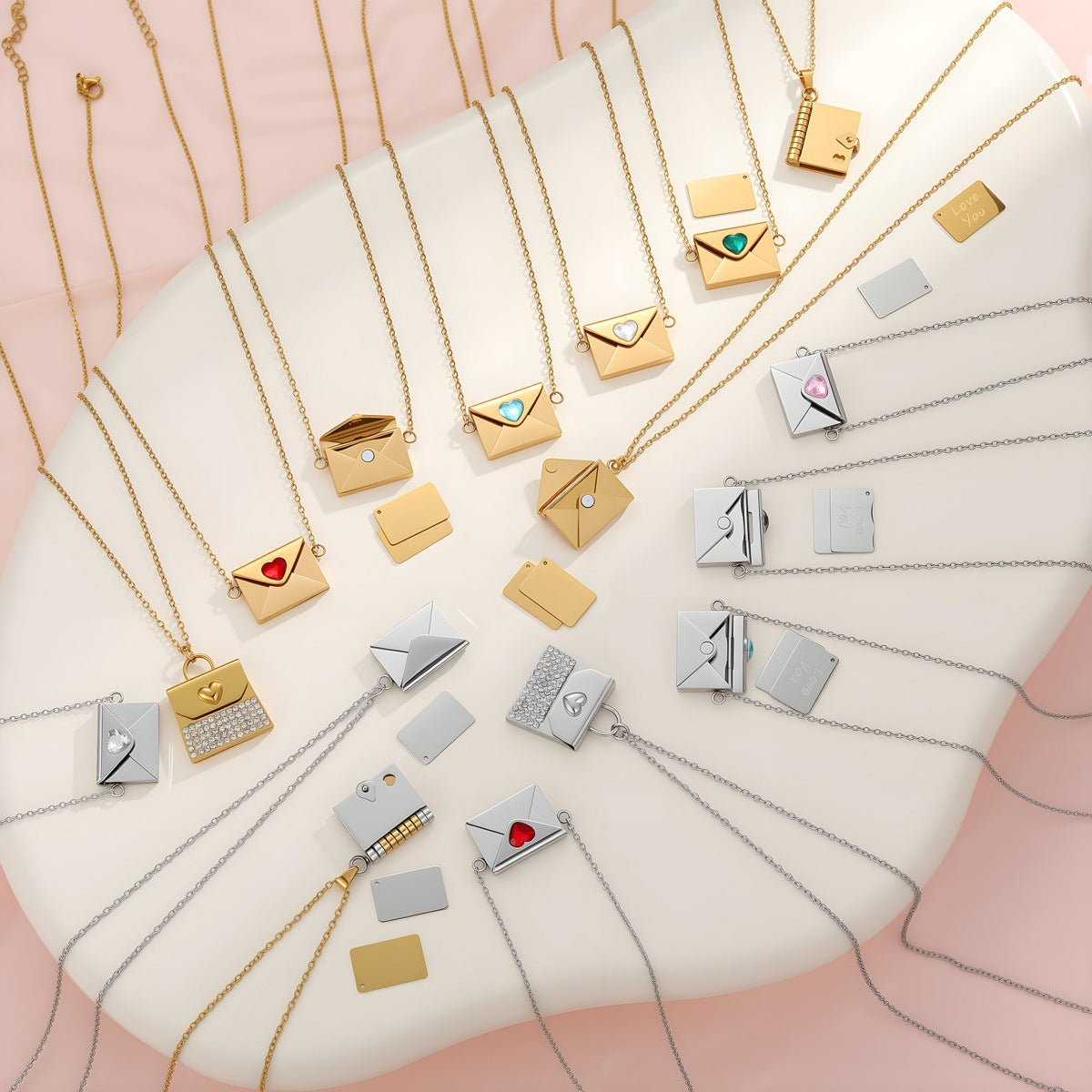 Heart-shaped envelope stainless steel necklace
