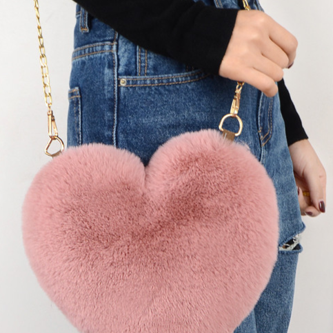 Heart Shaped Faux Rabbit Fur Crossbody Bag