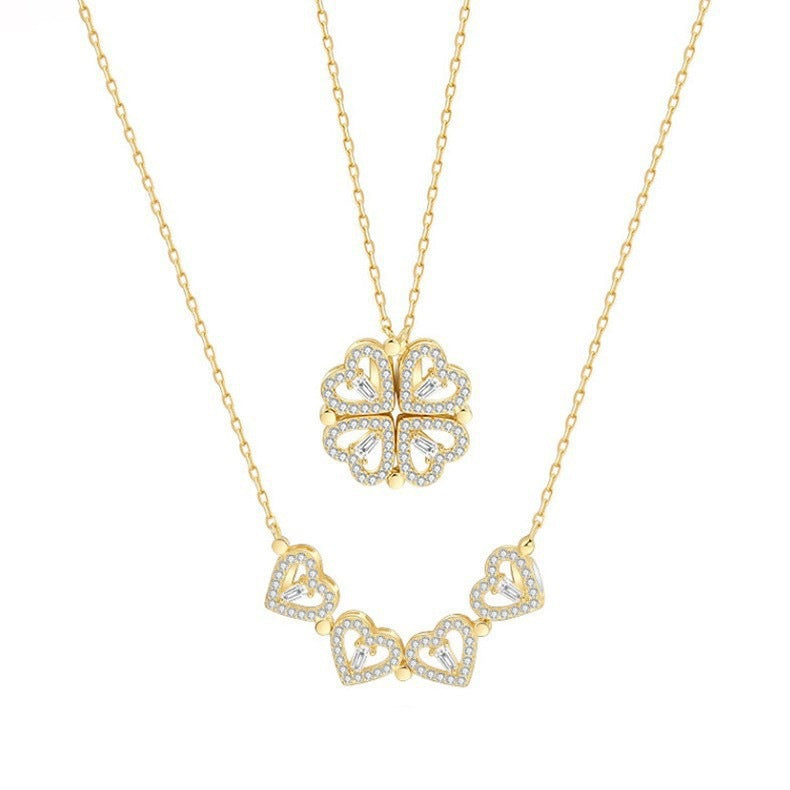Heart Shaped Four Leaf Clover Magnetic Necklace Pendant