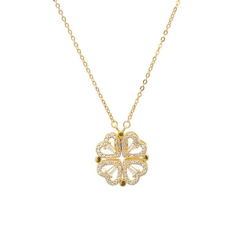 Heart Shaped Four Leaf Clover Magnetic Necklace Pendant