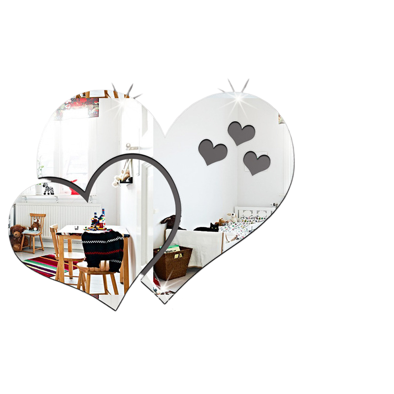 Heart-shaped mirror wall with love-themed designs