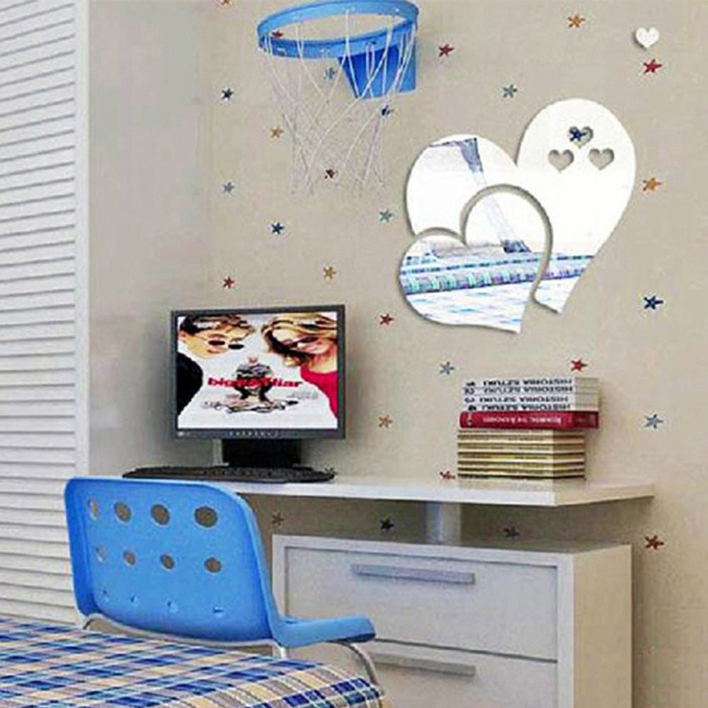 Heart-shaped mirror wall with love-themed designs