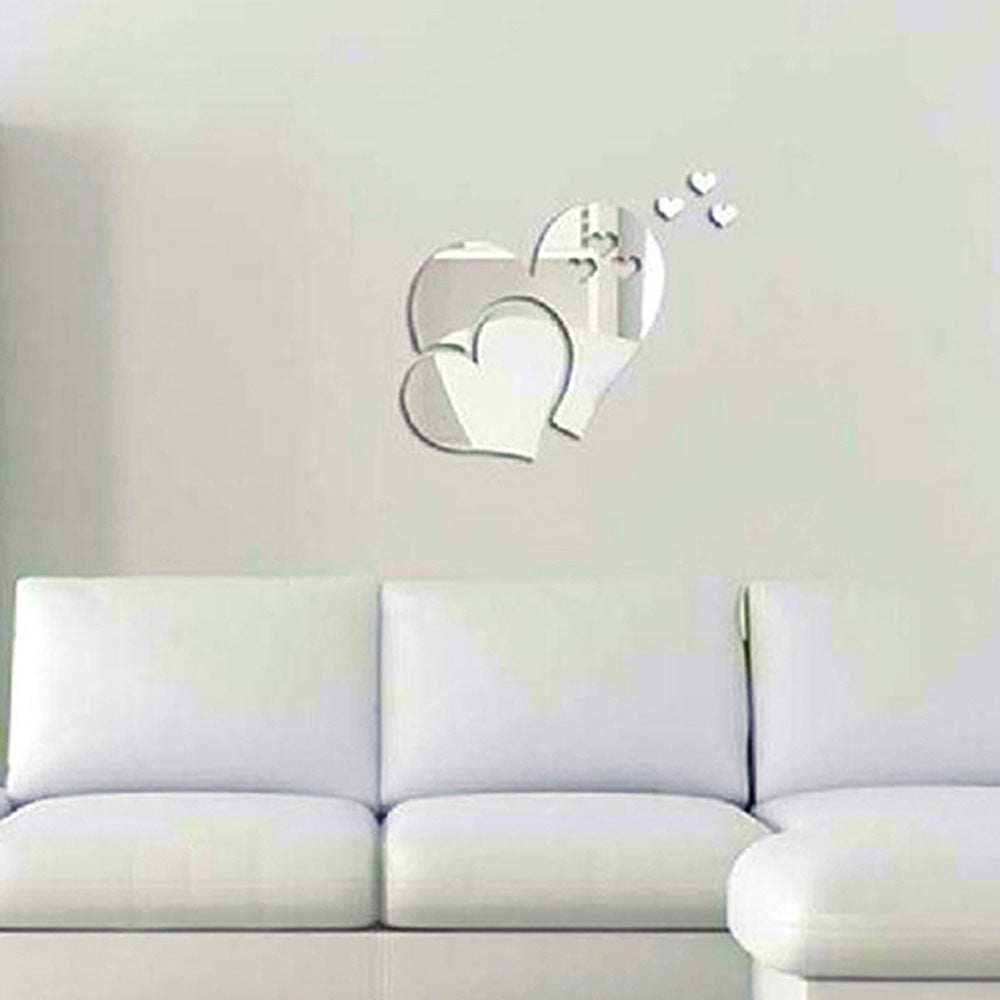 Heart-shaped mirror wall with love-themed designs
