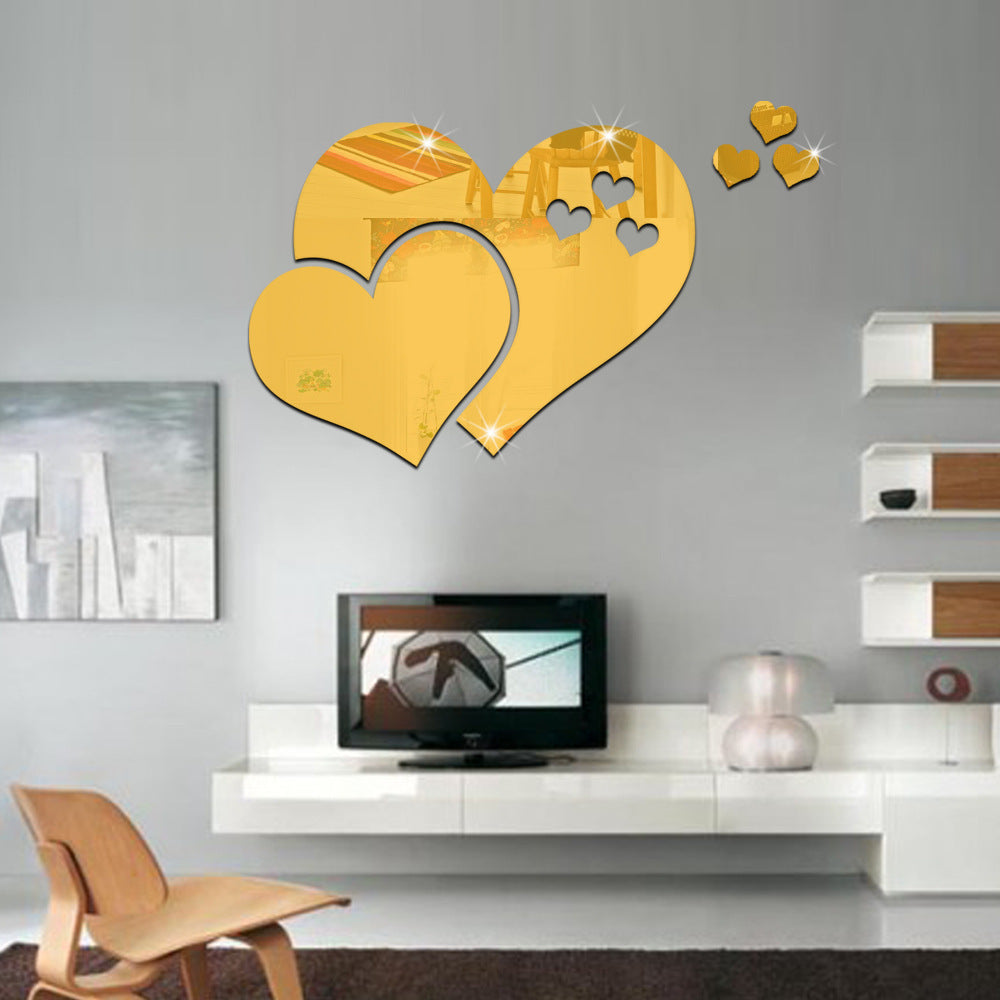 Heart-shaped mirror wall with love-themed designs