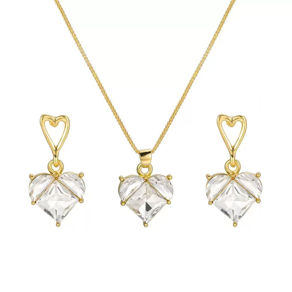Heart Shaped Zircon Necklace and Earrings Set