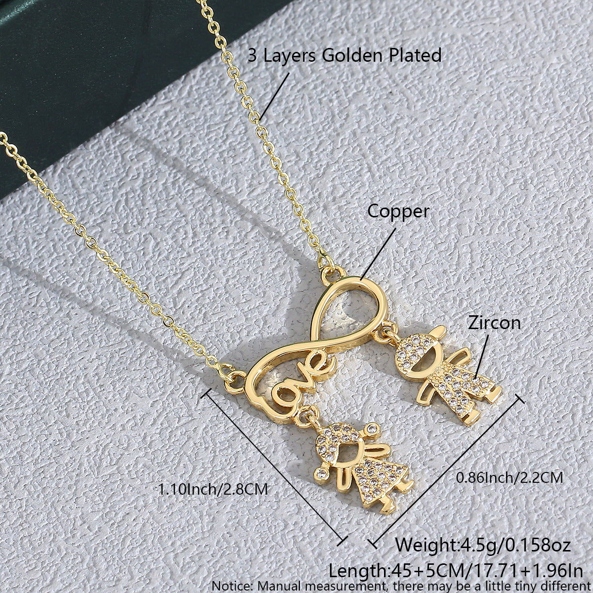 Heart Shaped Zircon Necklace Gold Plated Chain