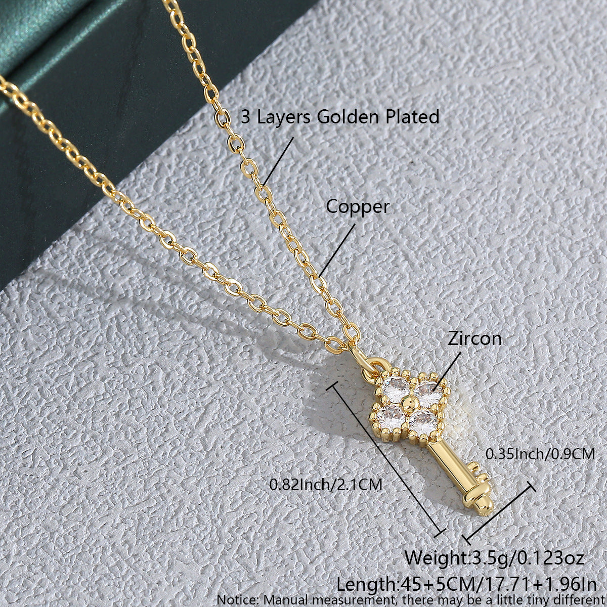 Heart Shaped Zircon Necklace Gold Plated Chain