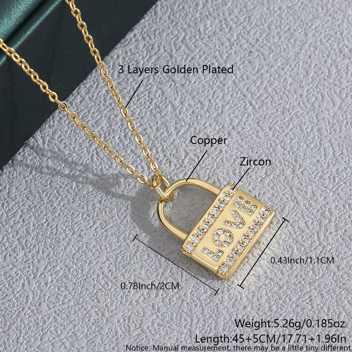 Heart Shaped Zircon Necklace Gold Plated Chain