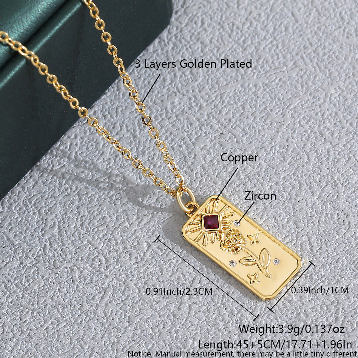 Heart Shaped Zircon Necklace Gold Plated Chain