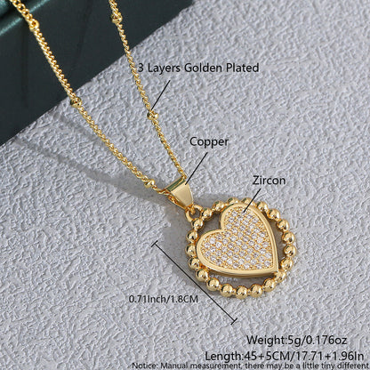 Heart Shaped Zircon Necklace Gold Plated Chain