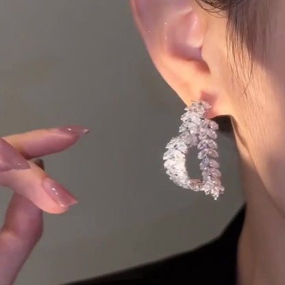 Heart Wheat Earrings Silver Zirconia