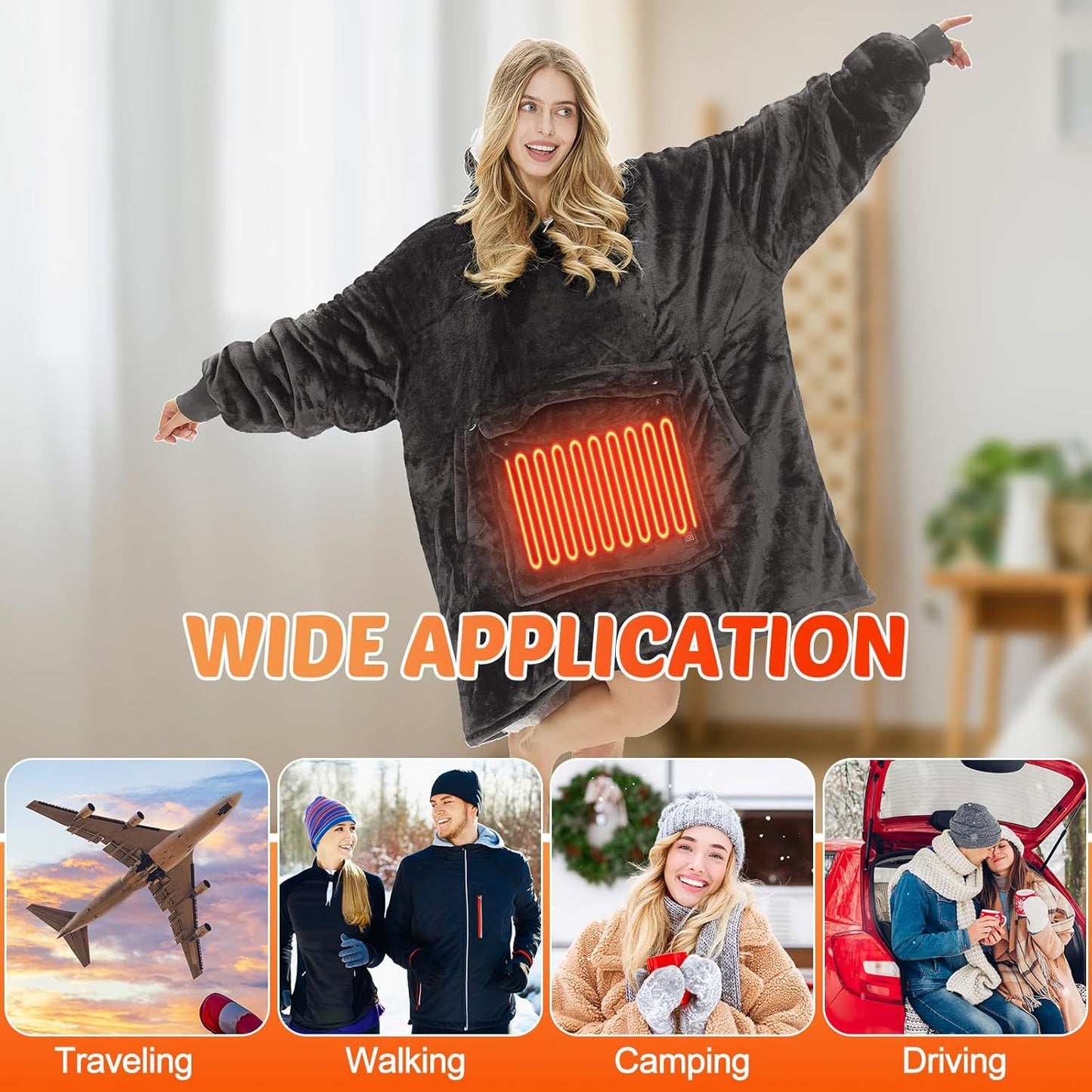 Heated hooded lazy blanket