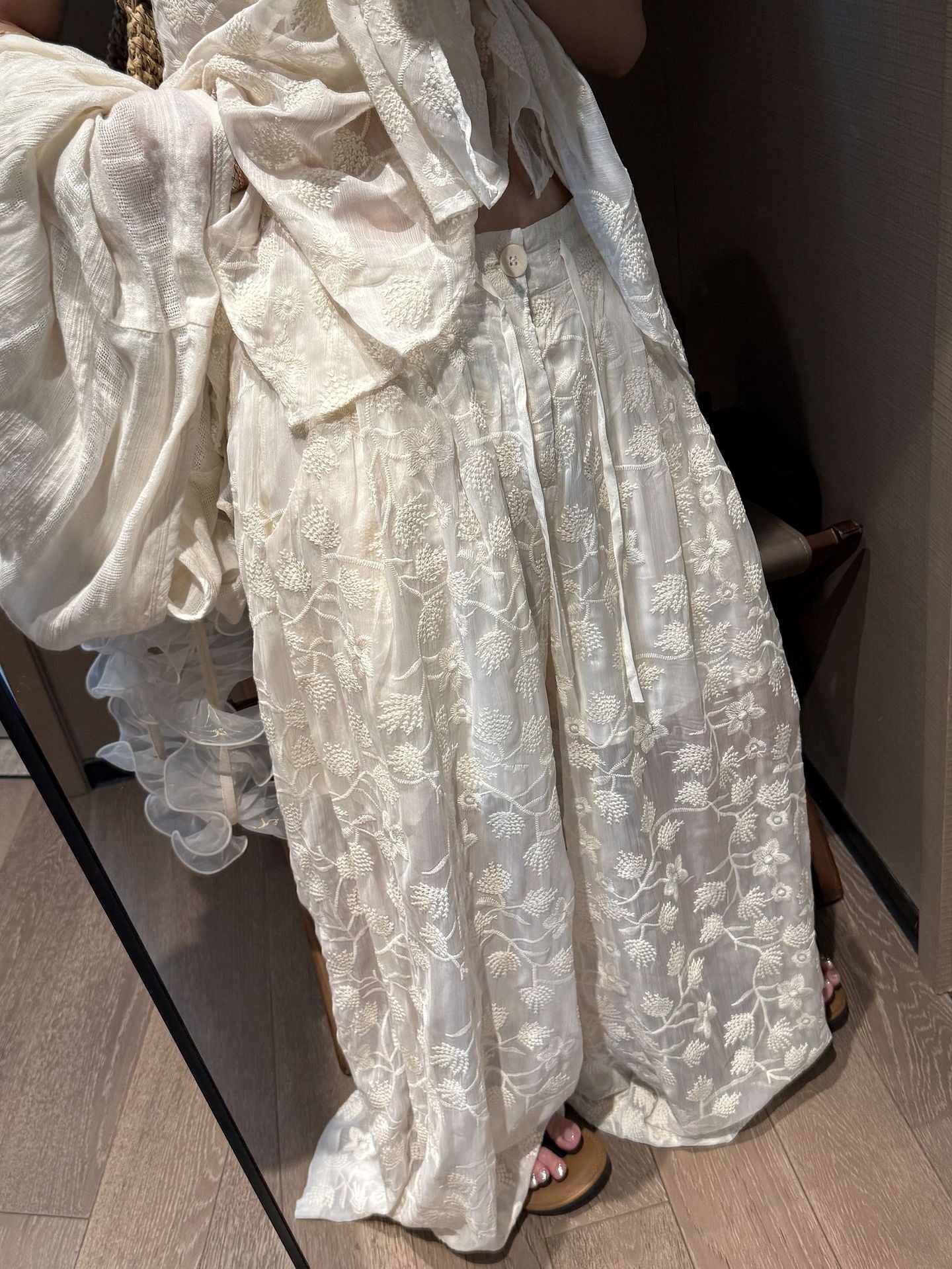 Heavy Embroidery Wide-Leg Casual Pants