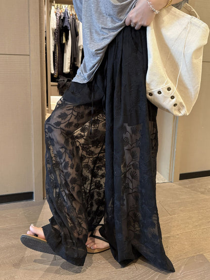 Heavy Embroidery Wide-Leg Casual Pants