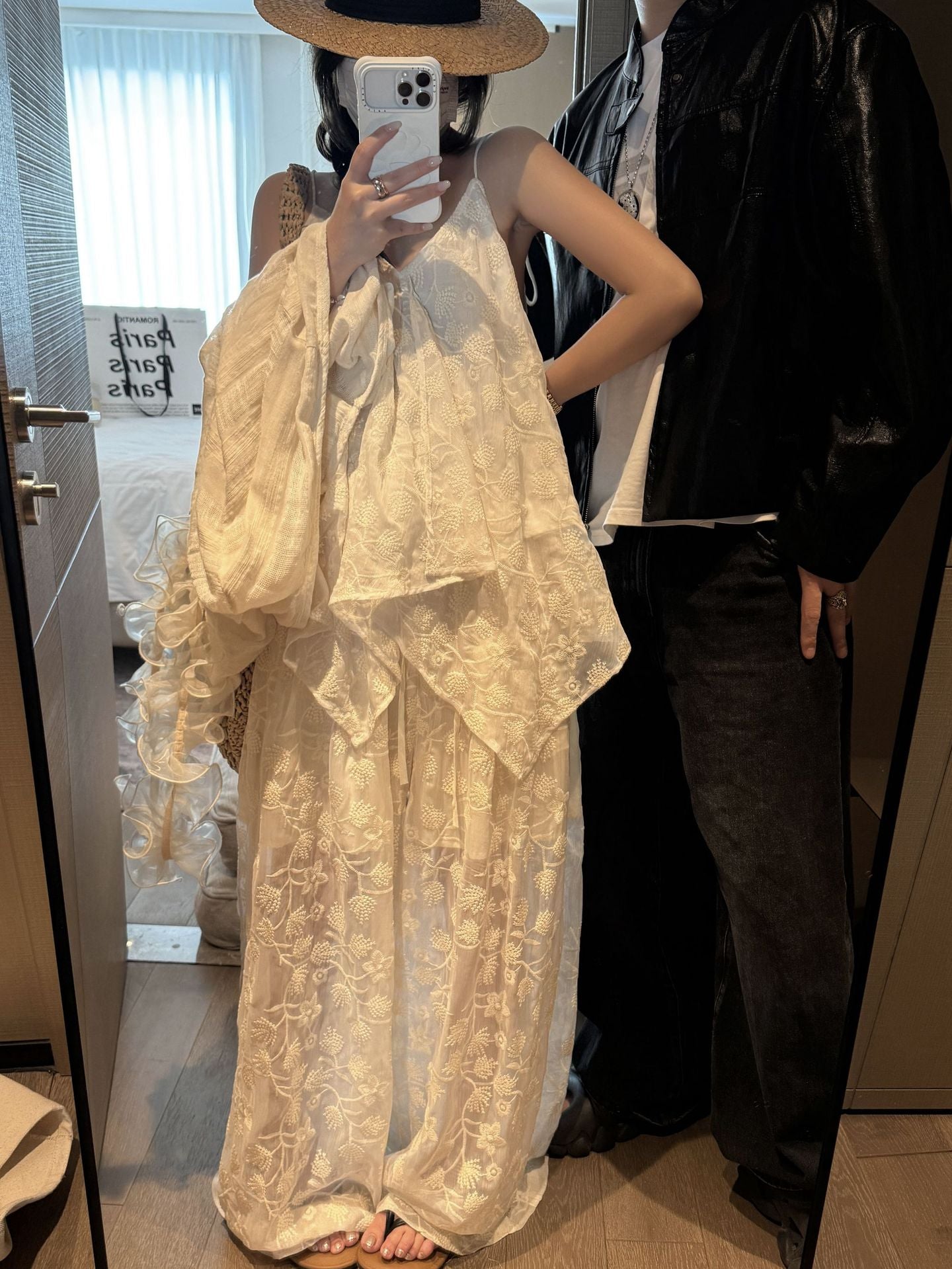 Heavy Embroidery Wide-Leg Casual Pants